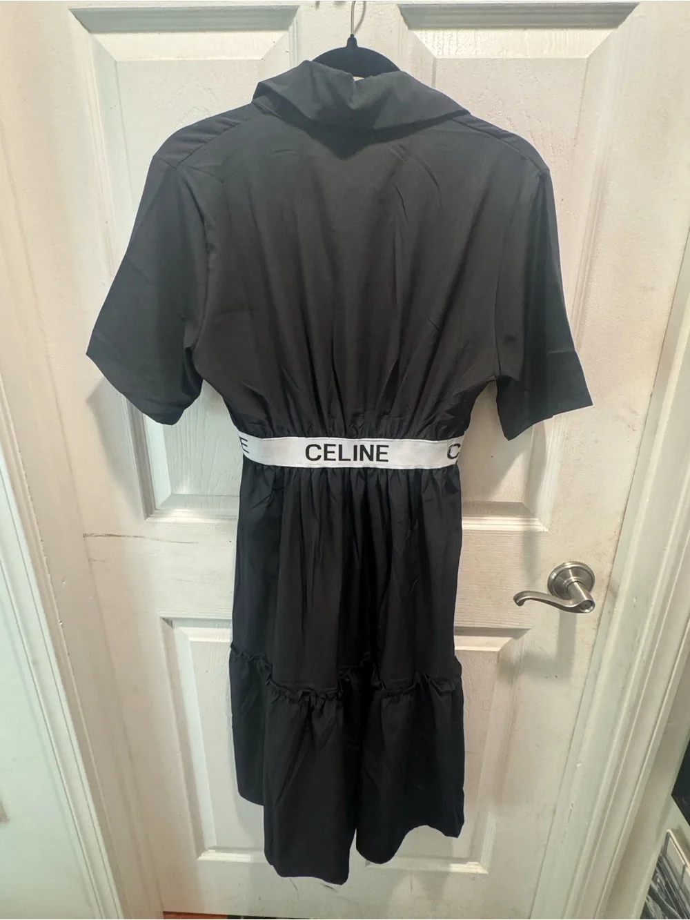 Celine Black Polo Dress with White Branded Waistband and Gold Logos - Picture 3 of 4
